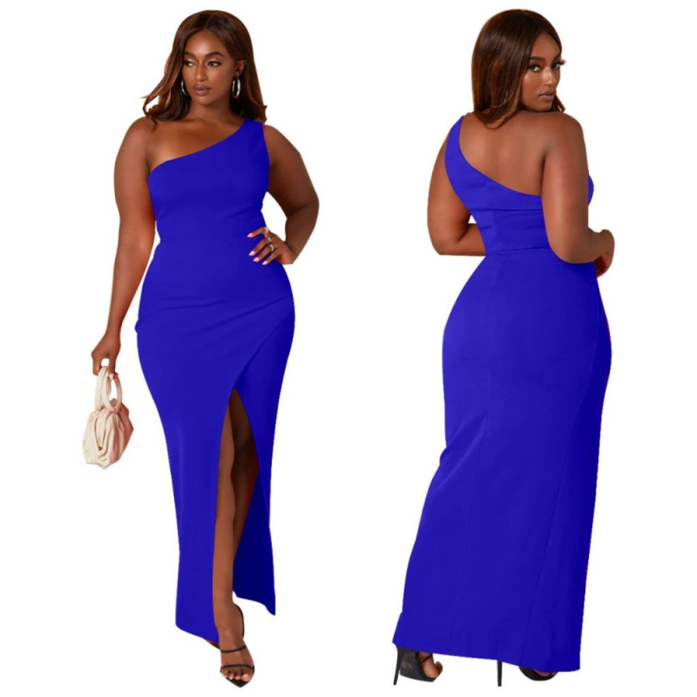 Women Solid Color Slim Sexy Backless Slit Tight Dress